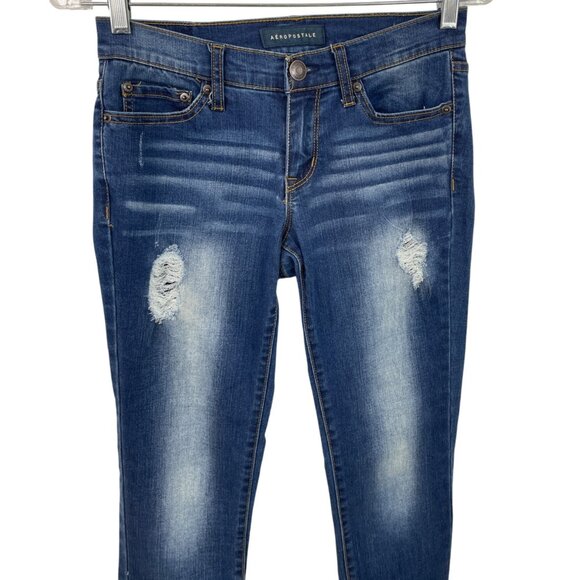 Aeropostale Women's Jeans Size 2 Regular Blue Distressed Skinny Denim Tapered - Picture 3 of 8